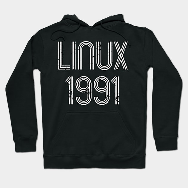 Linux 1991 - Cool Distressed Design for Free Software Geeks Hoodie by geeksta